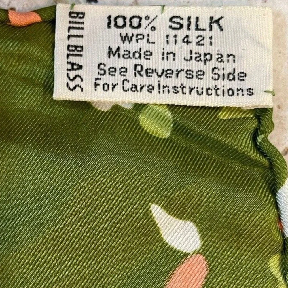 Vintage Bill Blass Confetti Print Silk Scarf Womens Green‎ Glam Luxury Designer